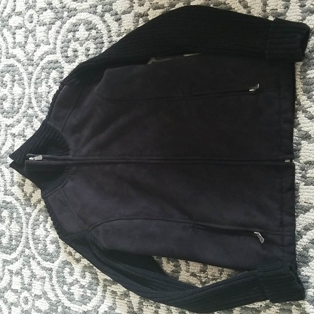 (L) Lady Hathaway Heavy Full Zip Faux Suede & Knit Jacket Cozy Seasonal